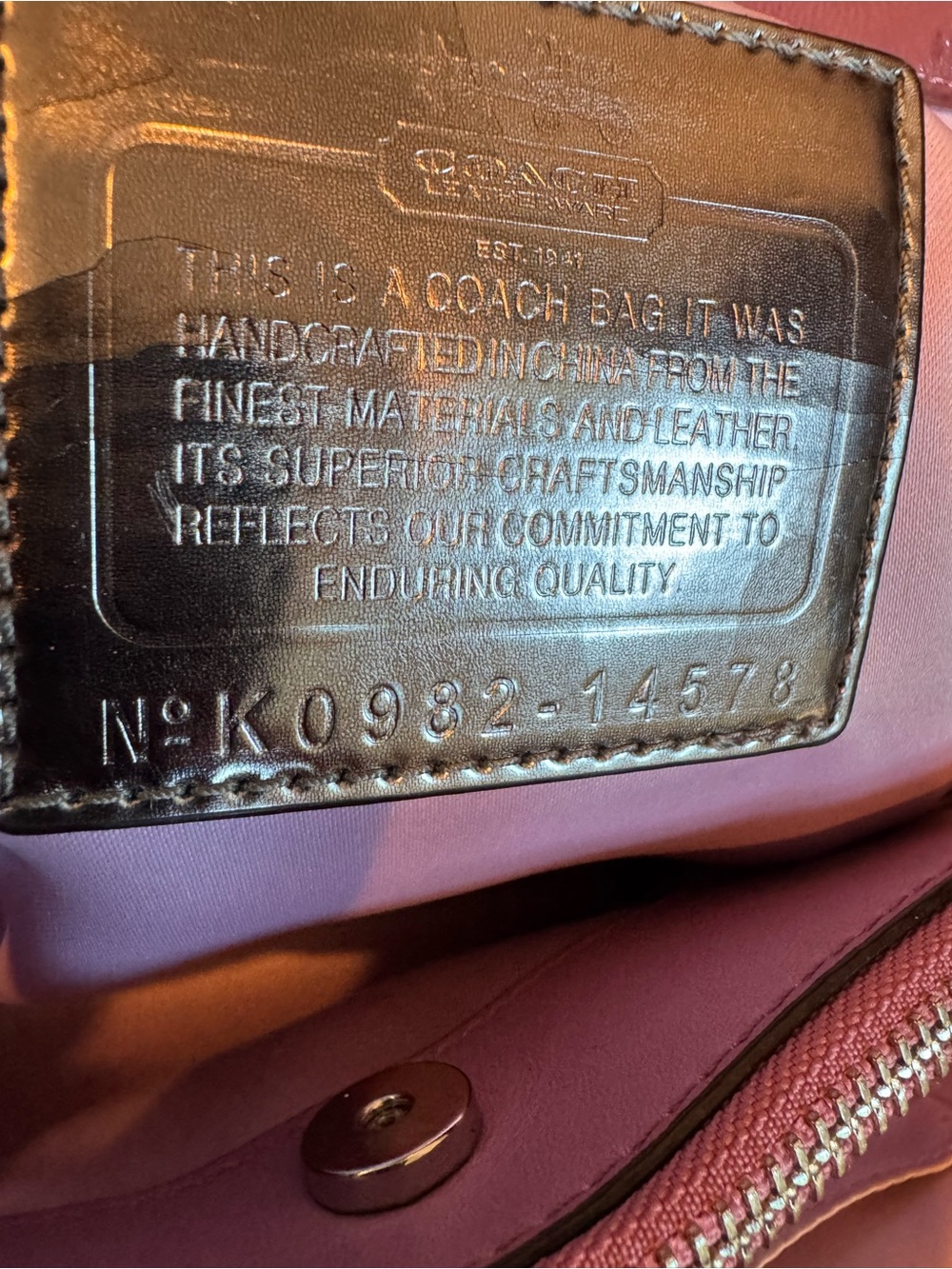 Coach Vintage Beige Signature Satchel with Pink Leather Trim - Picture 8 of 16